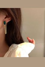 Retro Emerald Green Gold Dangle Earrings