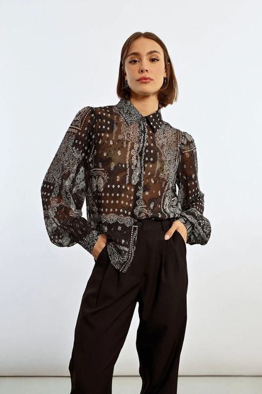 Balloon Sleeve Print Voile Blouse