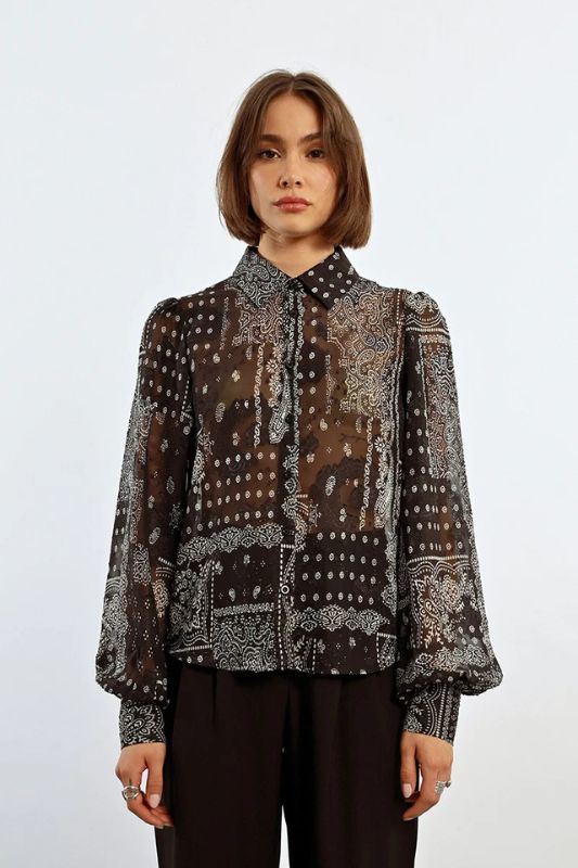 Balloon Sleeve Print Voile Blouse