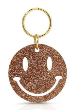 Gold Glitter Smiley Face Keychain