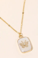 Mother of Pearl Rectangle Butterfly Charm Necklace