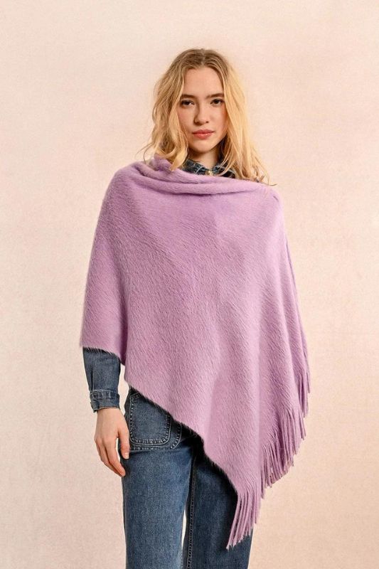 Knit Poncho with Fringe