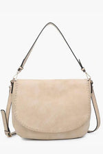 Jess Faux Suede Satchel with Whipstitch Flap