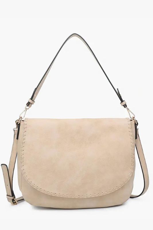 Jess Faux Suede Satchel with Whipstitch Flap