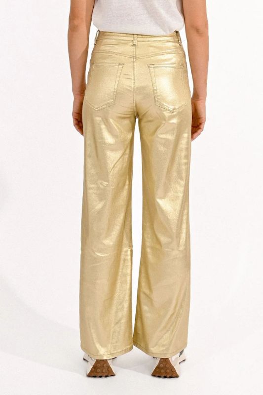 Coated Wide Leg High Rise Pants