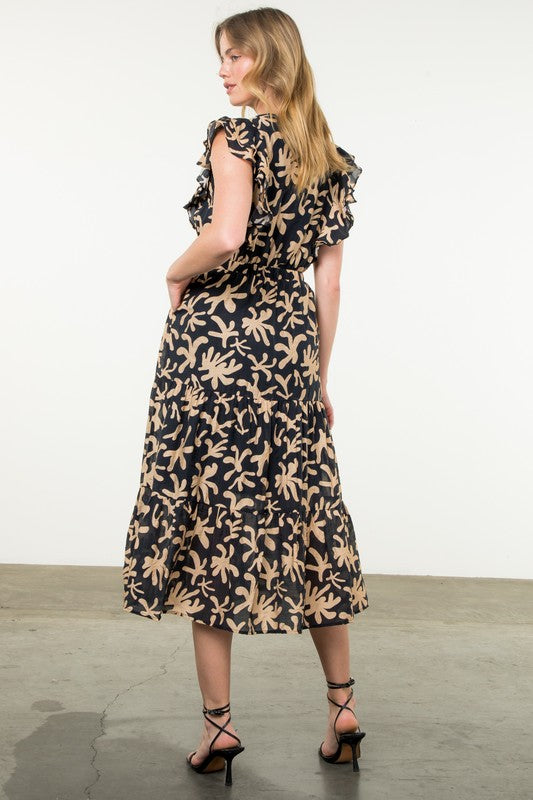 Flutter Sleeve Print Maxi Dress