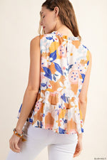 Tiered Sleeveless Floral Lined Top Ruffle Neck