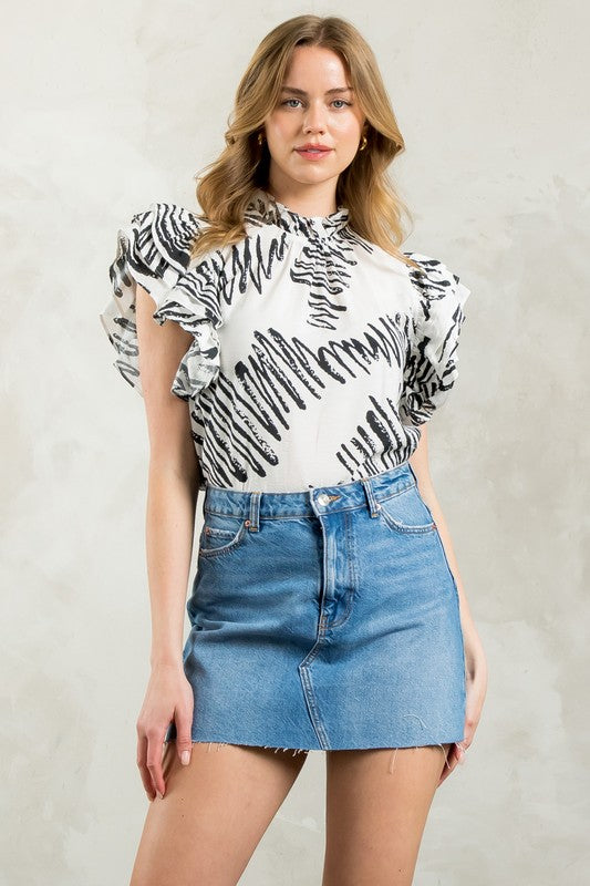 Flutter Sleeve Print Top