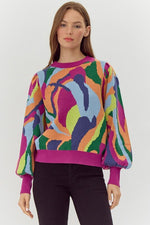 Abstract Print Knit Pullover Top