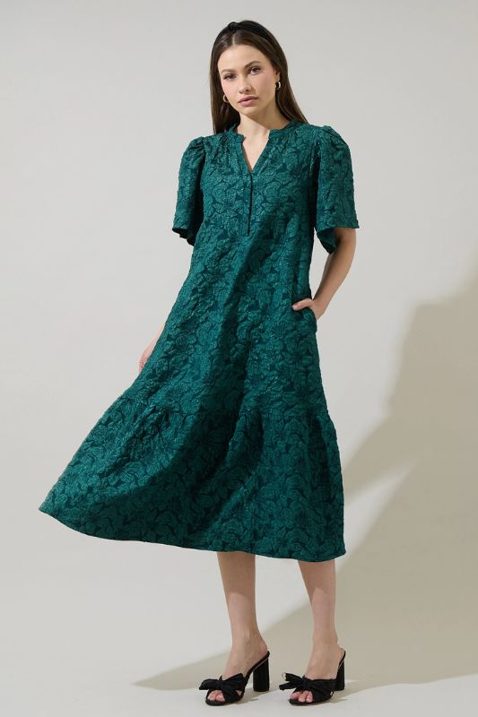 knee length dresses for ladies Arielle Off Shoulder Ruffle Midi Dress / Plum | Meshki main image 0