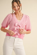 Bow Detail Striped Cardigan