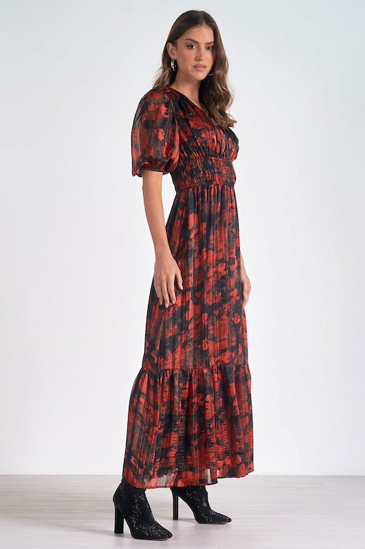 3/4 Sleeve V Neck Maxi Dress