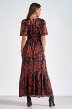 3/4 Sleeve V Neck Maxi Dress