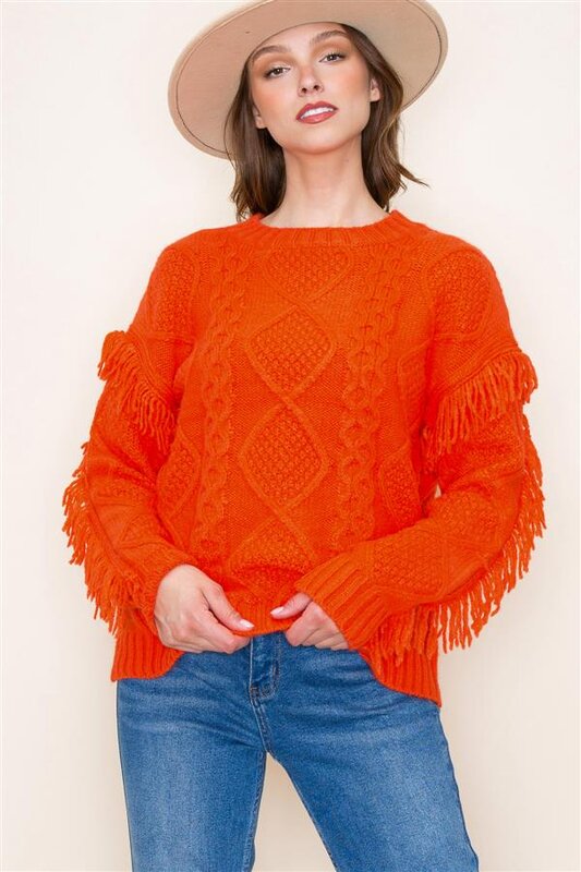 Cabled Knitted Tassel Sweater