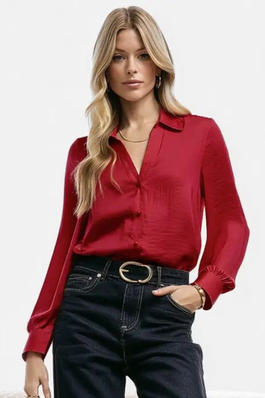 Classic V-Neck Button Down Blouse – Leopard Boutique