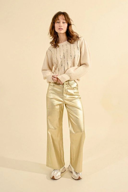 Coated Wide Leg High Rise Pants