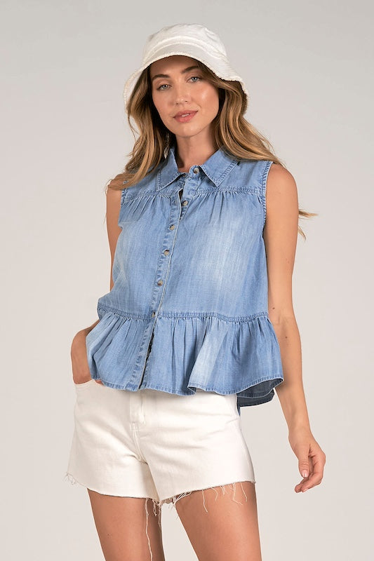 Tiered Chambray Top