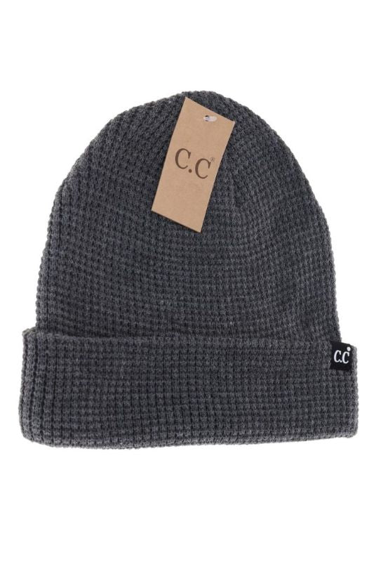 Waffle Knit Cuffed Slouchy C.C. Beanie