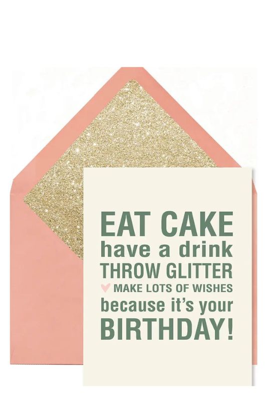 Eat Cake Throw Glitter Birthday Greeting Card
