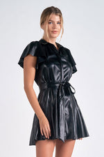 Faux Leather Flutter Sleeve Dress