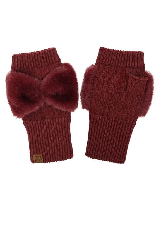 Faux Fur Bow Fingerless C.C Gloves