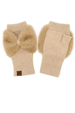 Faux Fur Bow Fingerless C.C Gloves