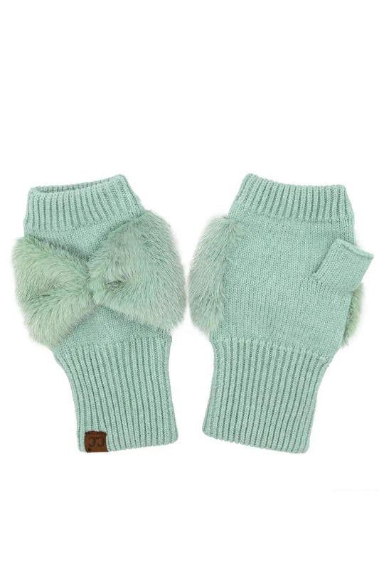 Faux Fur Bow Fingerless C.C Gloves