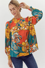 Flower Print Bubble Sleeve Top