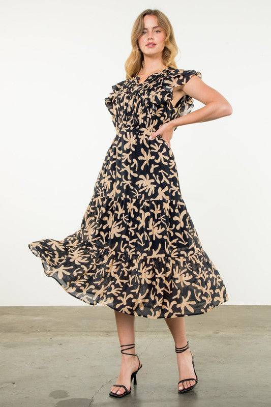 Flutter Sleeve Print Maxi Dress