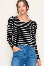 Gathered Shoulder Striped Top