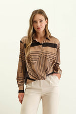 Geo Print Collared Button Down Long Sleeve Shirt