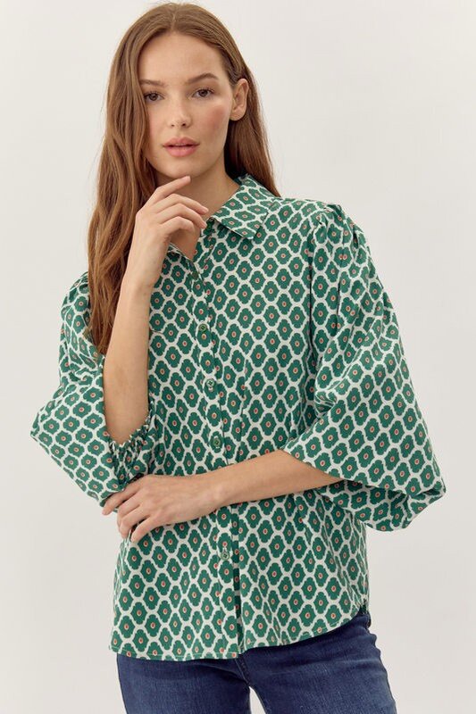 Geometric Print Button-up Top