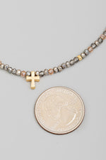 Glass Beaded Cross Charm Necklace