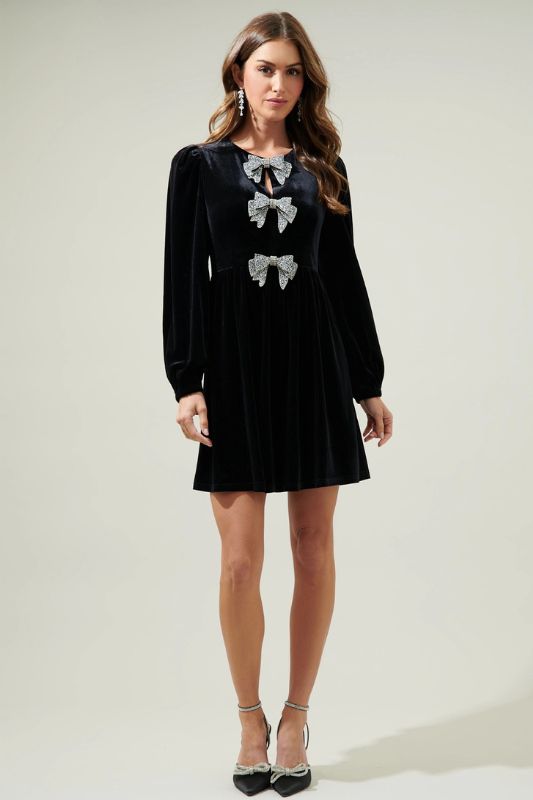 Glow Bow Velvet Mini Dress  Leopard Boutique