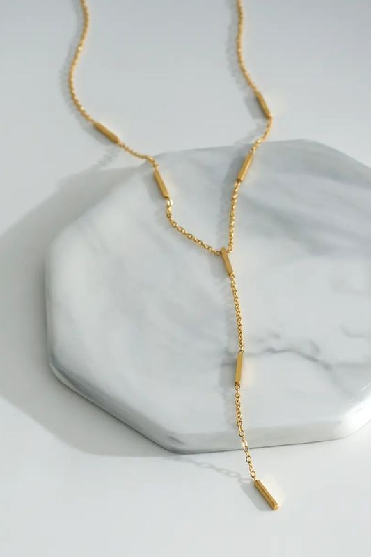 Gold Fine Bar Pendant Necklace