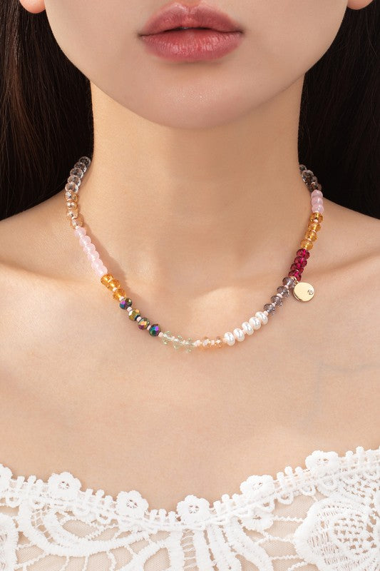 Multi Color Bead Necklace With Coin