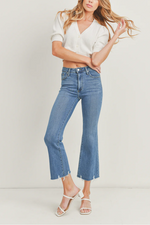 High Rise Crop Flare with Distressed Hem