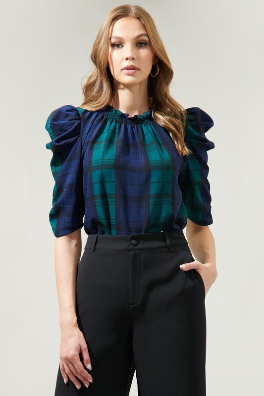 Hudson Plaid Drape Sleeve Top