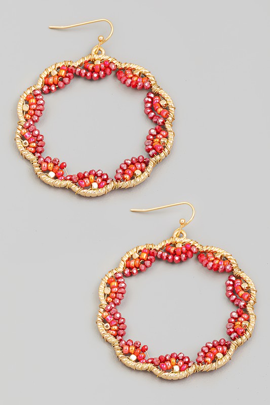 Intricate Wavy Ornate Beaded Hoop Earrings