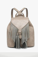 Jewel Distressed Bucket Backpack w/ Fringe