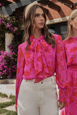 Kensie Floral Etienne Tie Neck Blouse