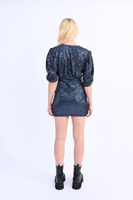 Sequin V Neck Dress with Sleeves