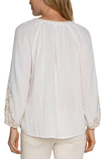 Long Sleeve Embroidered Double Gauze Woven Top