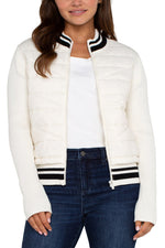 Long Sleeve Quilted Front Full Zip Sweater Jacket