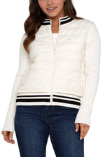 Long Sleeve Quilted Front Full Zip Sweater Jacket