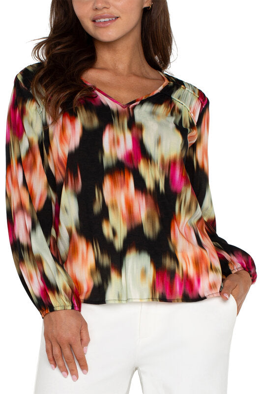 Long Sleeve V Neck Woven Blouse