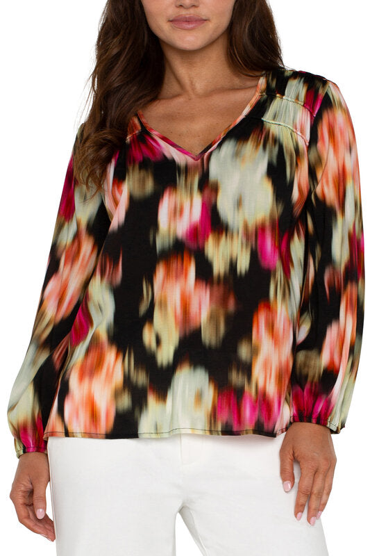 Long Sleeve V Neck Woven Blouse