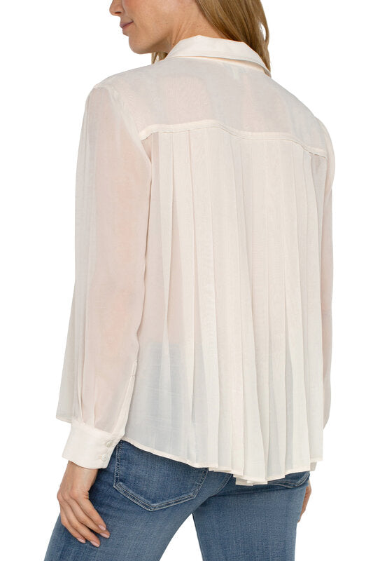 Long Sleeve Woven Shirt with Pleat Back Detail