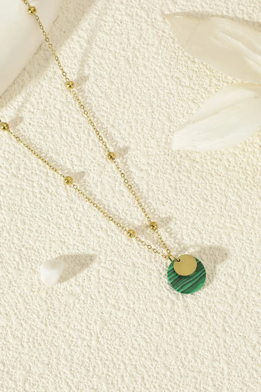 Malachite Stone Gold Chain Necklace with Engraving Plate