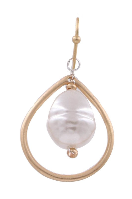 Metal Cream Pearl Teardrop Earrings